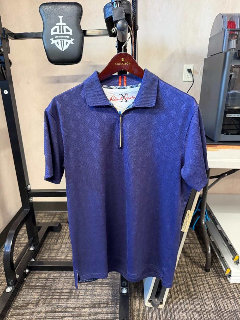 Robert Graham Men’s Navy Tonal Argyle Quarter-Zip Polo Large